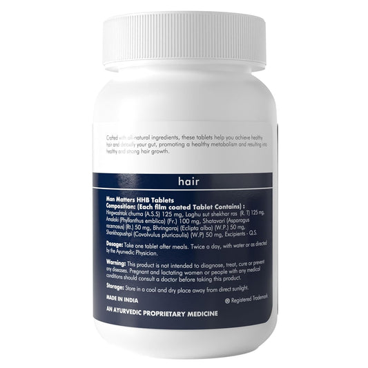 Man Matters Hair Health Booster Tablets | Strengthens Hair, Helps Improve Hair Health, Detoxifies the Gut | Amla, Bhringaraj, Shatavari & Shankhapushpi | 60 Tablets