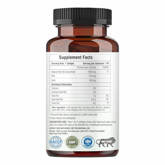 Omega 3-90 Softgels- For Men And Women, Omega3 2-3 Serving, for Brain, Heart, Eyes, and Joints Health
