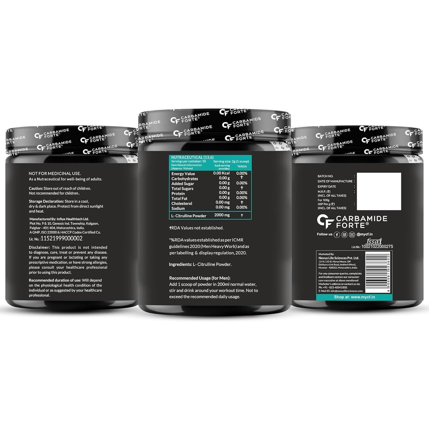 Carbamide Forte L Citrulline Powder 2000mg | pre workout Supplement for men & Women | L Citrulline Malate Powder | 2000mg 50 Unflavored Servings