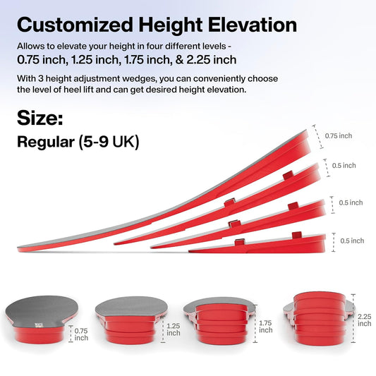 FOVERA Height Increasing Insoles - Gel Height Increase Insole for Shoe for Women - Heel Lift Shoe Pads with 4 Level of Height - Trim to Fit, Breathable Fabric (Regular: 5-9 UK, Pack of 1)