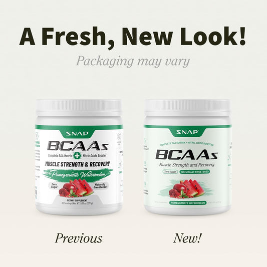 Snap Supplements BCAA Powder - 5g Vegan Branched Chain Amino Acids (2:1:1 Leucine Isoleucine Valine) + Essential Amino Acids with Nitric Oxide Booster, 30 Servings, Pomegranate Watermelon