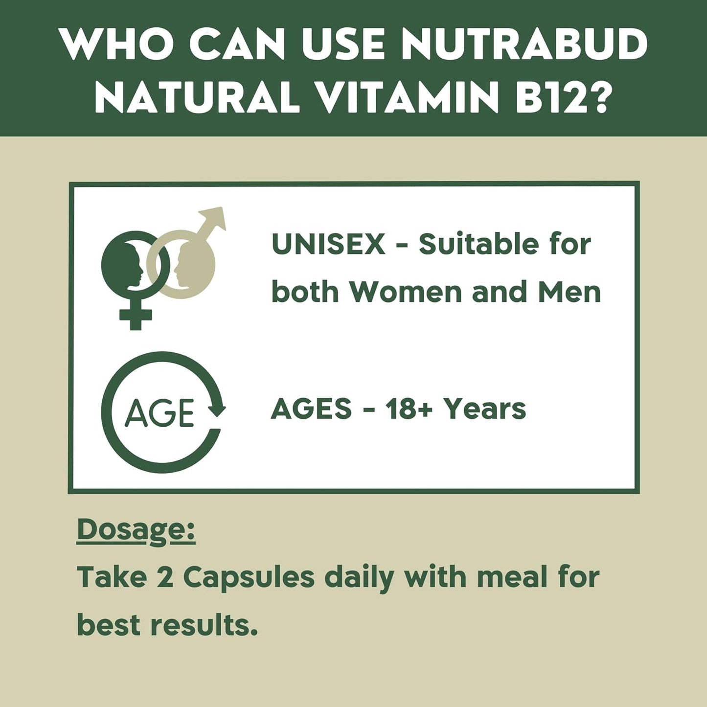 Nutrabud Organics Plant Based Vitamin B12 Supplement for Men, Women - 120 Capsules - 100% RDA of Natural B12 for High Absorption (120 Count (Pack of 1))