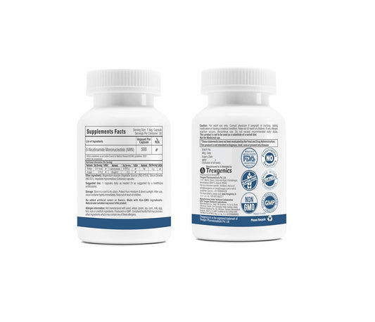 Trexgenics NICOTINAMIDE MONONUCLEOTIDE (NMN) 500 mg ULTRA PURE NAD+ Booster Energy, Muscle Endurance, Cardiovascular Health (30 Veg. caps) (Pack of 1)