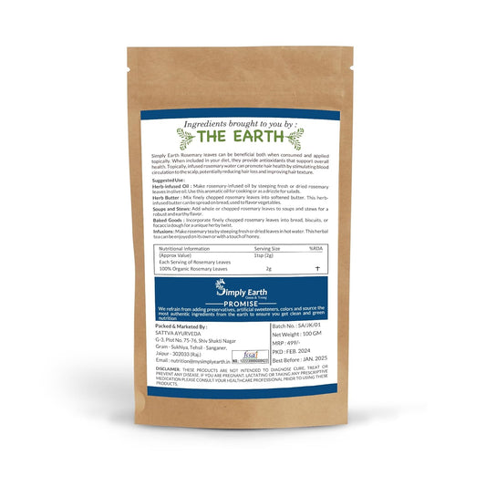 Simply Earth Rosemary Dried Leaves For Hair Growth | Top Grade Leaves Rosemary Herb Tea | Organic | Natural Foods - 100 GM