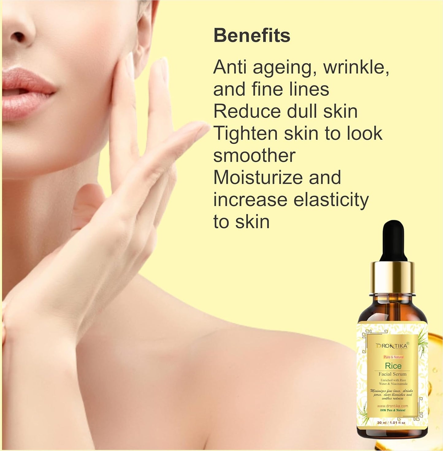 DRONTIKA Rice Face Serum for Glowing Skin With Rice Water & Niacinamide for Glass Skin - 30 ml
