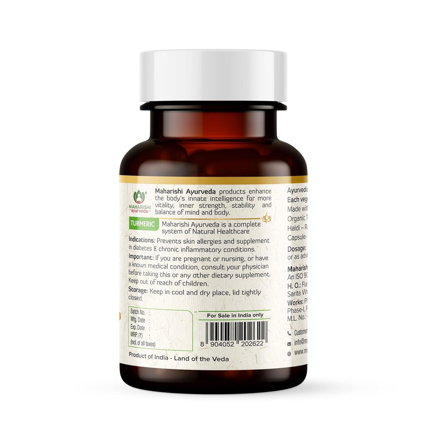 Maharishi Ayurveda 100% OrganicTurmeric Capsules 500 MG |Boosts Immunity | Joint Support | Anti-Inflammatory | Supports Skin Health | 60 Capsules