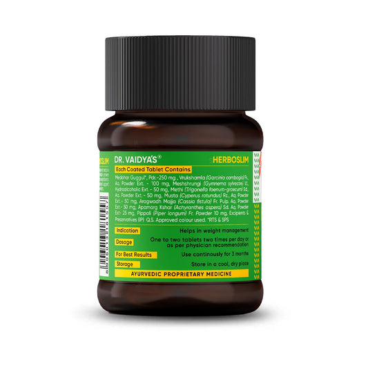 Dr. Vaidya's Herboslim Tablets | Ayurvedic Weight Loss Supplement | Strong Fat Burner for Men & Women | Supports Metabolism & Fat Loss | 30 Capsules | Herbal Fat Burners for Weight Management