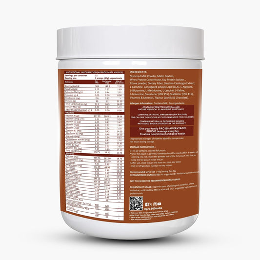 Pro360 ProSlim 500g Meal Replacement Shake Protein Powder Supplement for Men & Women | Dietary Supplement for Weight Management |No Added Sugar| | Choco Vanilla Flavor