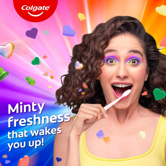 Colgate MaxFresh Rainbow Fresh Gel Toothpaste, with Heart Shaped Cooling Crystals, Triple Mint Flavour, and Ultrafreeze Technology for Intense Freshness, 100g