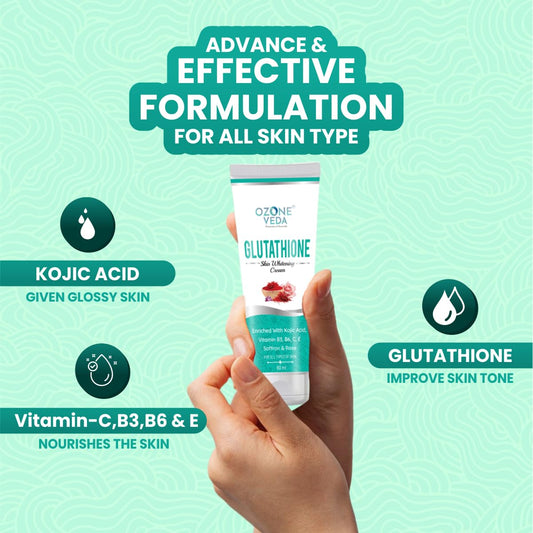Glutathione Cream For Skin Whitening | With Kojic Acid & Vitamin C | For Clear Glowing Skin & Tan removal | For Women & Men | All Skin Types | 60 gm