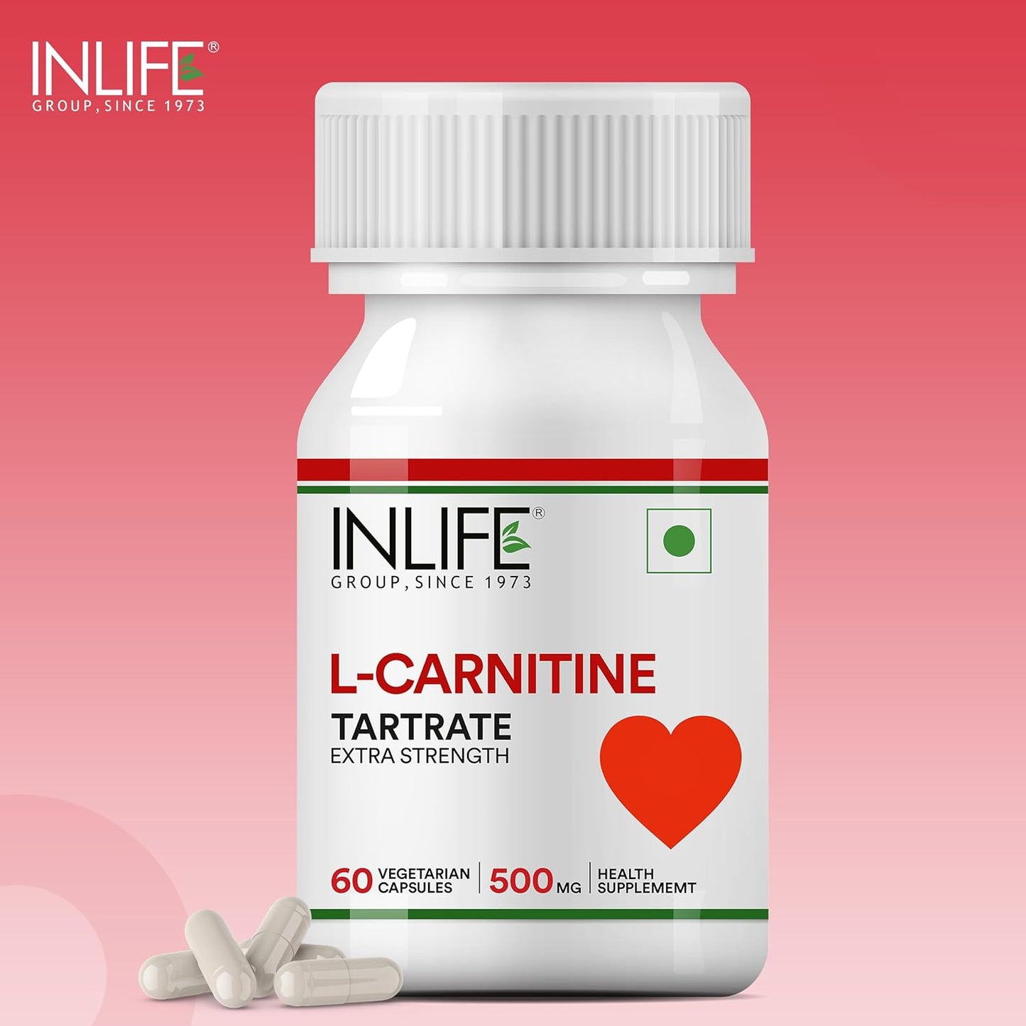 INLIFE L-Carnitine Tartrate Capsules 1000mg | Supports Muscle Health & Excercise Recovery | Supplement for Men Women - 60 Vegetarian Capsules (Pack of 1, 60)
