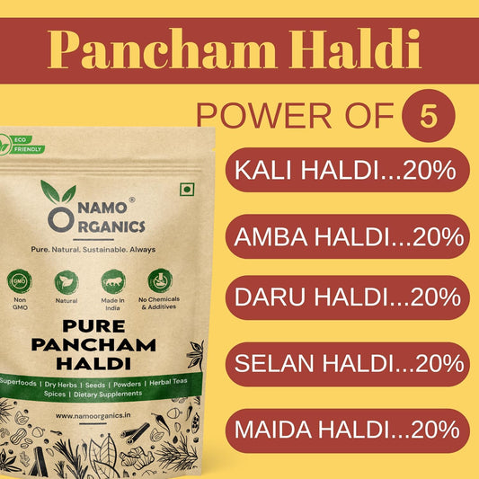 Dr Recommended - Organic Pancham Haldi 200g - Powder Ayurvedic Turmeric Blend with 5 Types of Turmeric Pure & Natural & Original By Namo Organics