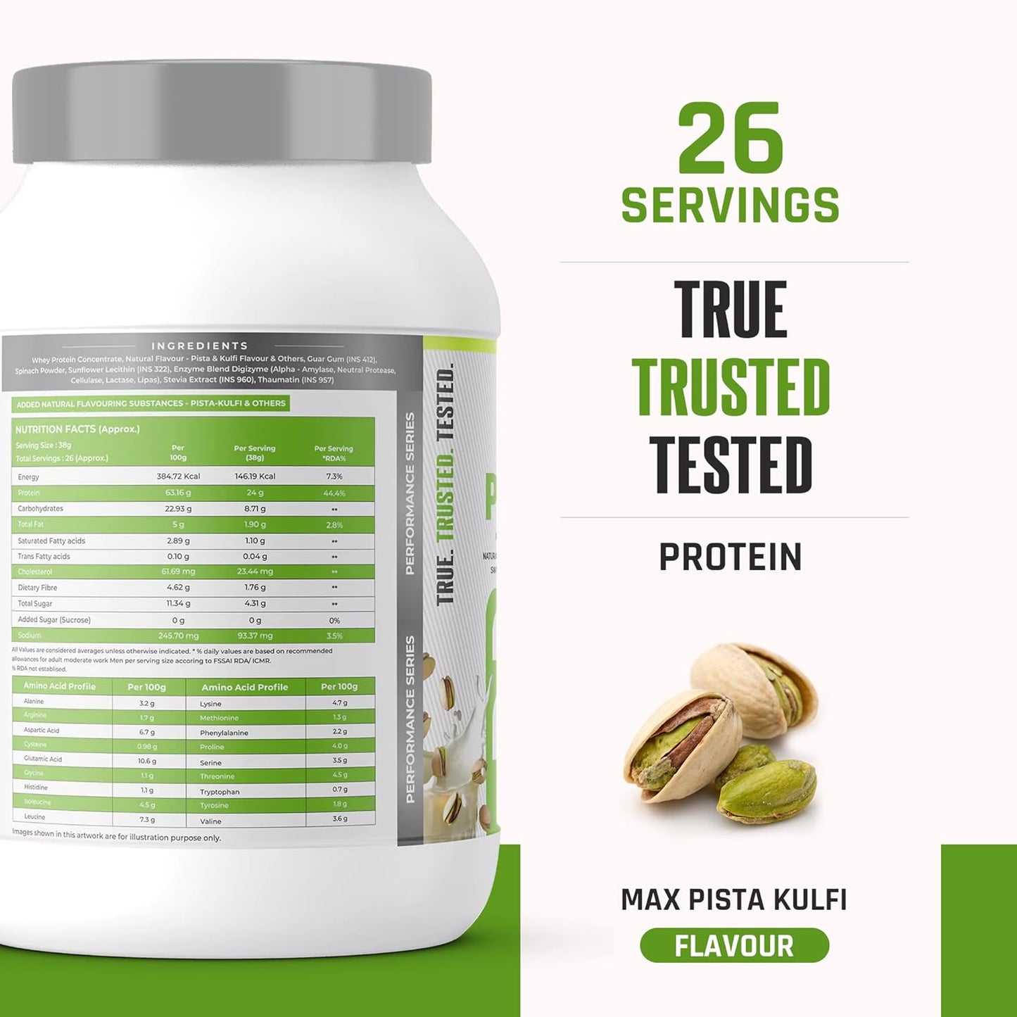 NATURALTEIN Natural Whey Protein – 24g Protein per Serving | Pista Kulfi Flavour | Stevia Sweetened | No Added Sugar | Non-GMO | Soy-Free & Gluten-Free | Super Mixability | 1 kg