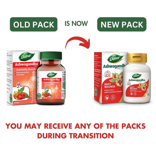 Dabur Ashwagandha Tablets - 60 tabs | General Wellness Tablets | Stress Relief | Rich in Antioxidants | Immunity Booster | Rich in Antioxidants | Rejuvenates Body