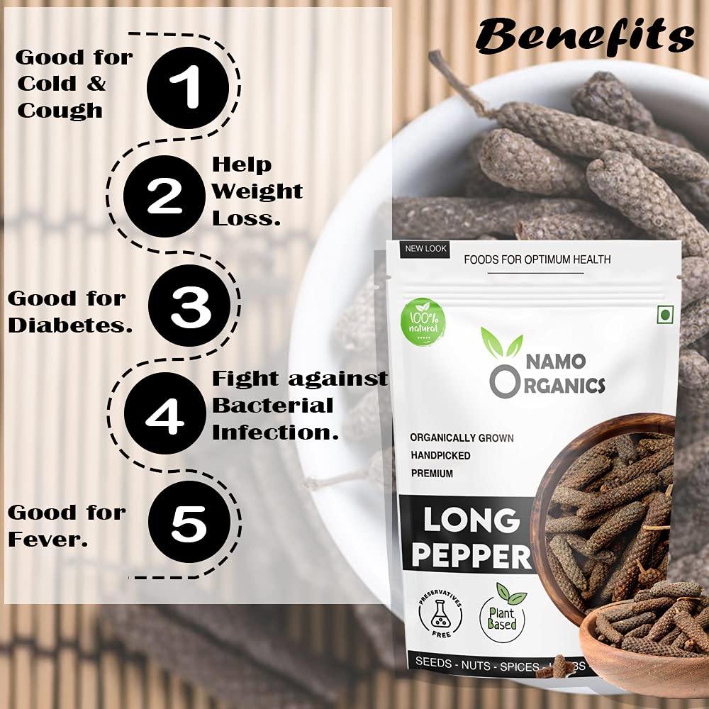 Namo Organics - 75g - Organic Whole Long Pepper - Pipli | Pipal | Pippali - Jumbo Size Harvest