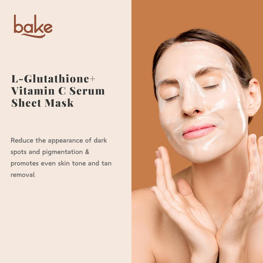 BAKE L-Glutathione Sheet Mask for Glowing Skin with Vitamin C for Instant Glow & Bright Skin | For Dark Spots, Pigmentation & Tan Removal | For All Skin Types - 20g