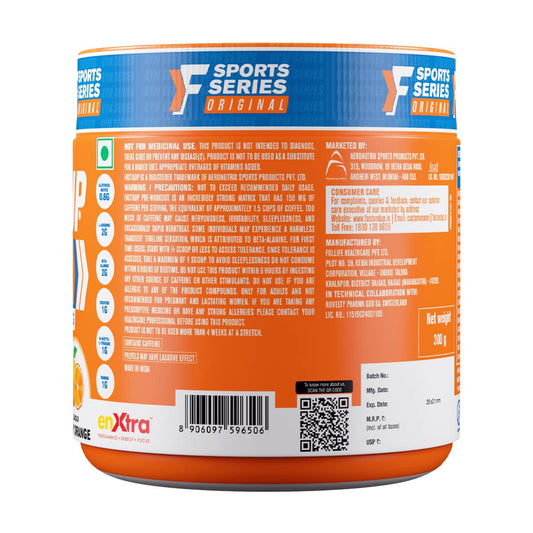 FAST&UP Pre-Workout(300 Gms,30 Servings,Orange Flavour) Powder -Supports Muscle Endurance, Pump, Energy & Mental Focus With Arginine, B-Alanine, Caffeine, Taurine, Vitamins, Minerals And Electrolytes