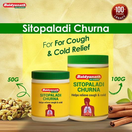 Baidyanath Sitopaladi Churna – 50g | Cough & Cold, Sore Throat & Digestive Wellness | Relief Chest Congestion & Nose Block |