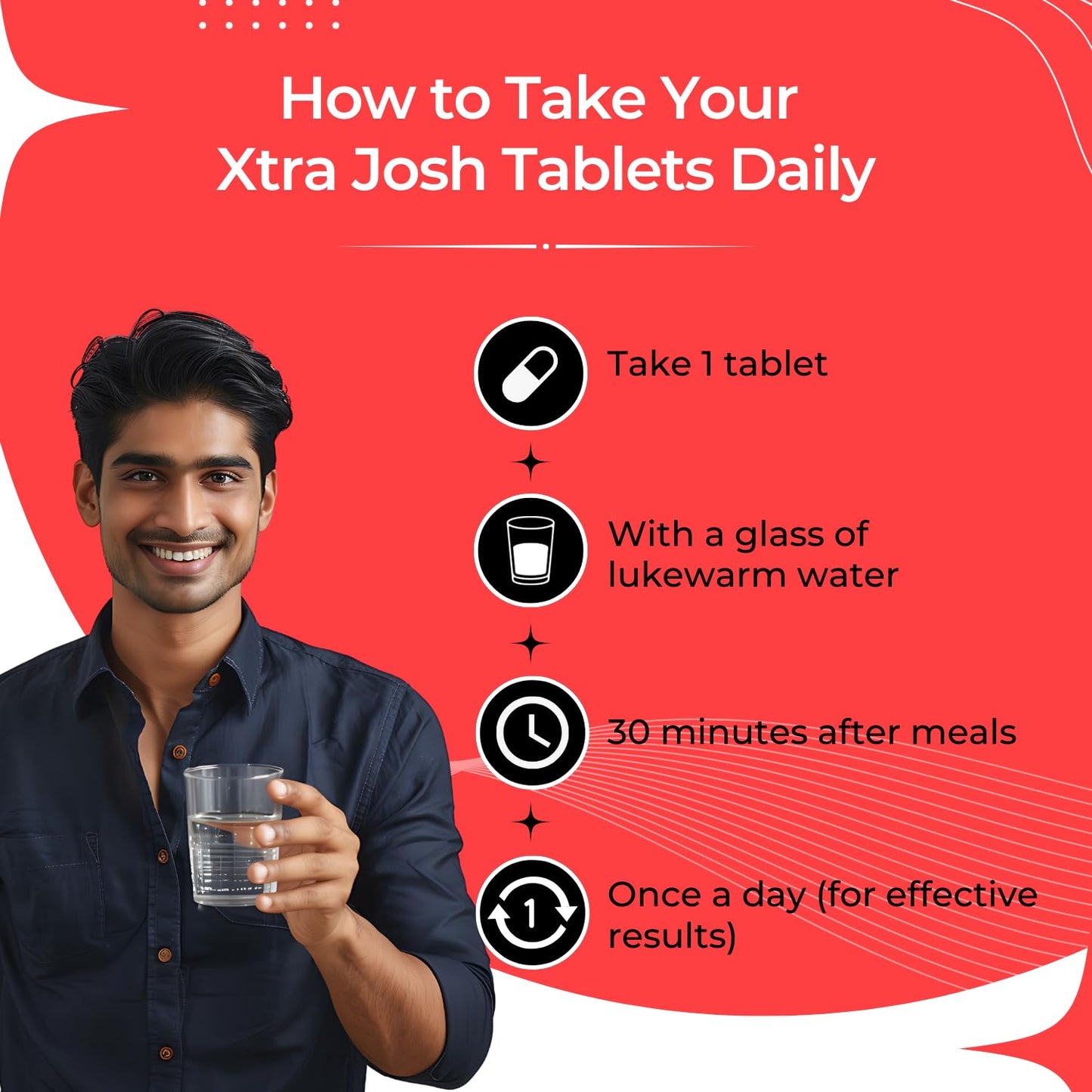 Nirvasa Xtra Josh Tablets for Men (30 Tabs) | Stamina, Energy & Performance Booster | Boosts Vitality, Strength & Endurance | Muscle Support, Enriched with Saponins