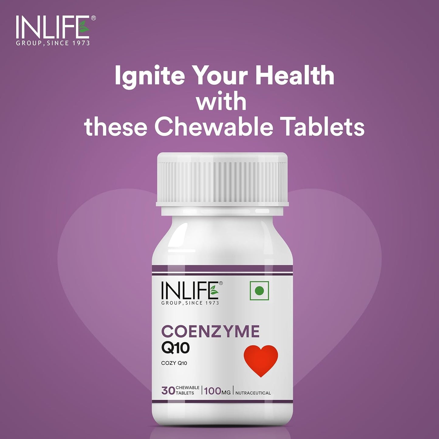 INLIFE Coenzyme Q10 100mg | CoQ10 Ubiquinone Supplement for Energy Management | Antioxidant for Men and Women - 30 Chewable Tablets (Pack of 1)
