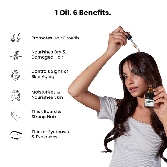 ThriveCo Cold-Pressed Jamaican Black Castor Oil for Hair, Skin, Eyebrows, Eyelashes & Nails | Promotes Scalp Health, Thicker Brows & Lashes | Prevents Hair Breakage | For Men & Women | 50 ml