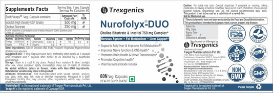 Trexgenics NUROFOLYX-DUO Choline-Inositol Complex 750 mg Nervous System, Brain & Fat Metabolism (60 Veg Capsules) (1)