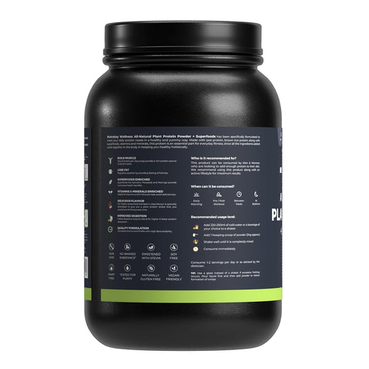 Nutrabay Wellness All Natural Plant Protein - 1kg, Gourmet Chocolate | Complete Amino Acid | Pea & Brown Rice Protein | 24g Protein | Easy to Digest | Sweetened with Stevia | For Men & Women