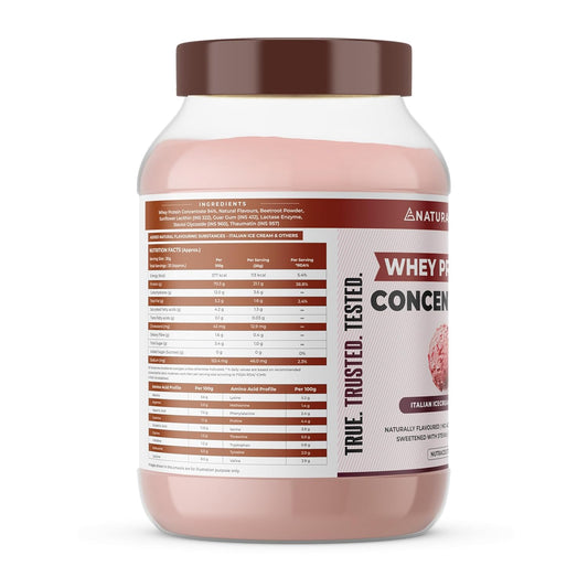NATURALTEIN Natural Whey Protein Concentrate Italian Ice Cream – 1 kg | 21.1 g Protein per Serving | Naturally Flavoured | No Artificial Sweeteners | Soy-Free, Gluten-Free & Easy to Digest