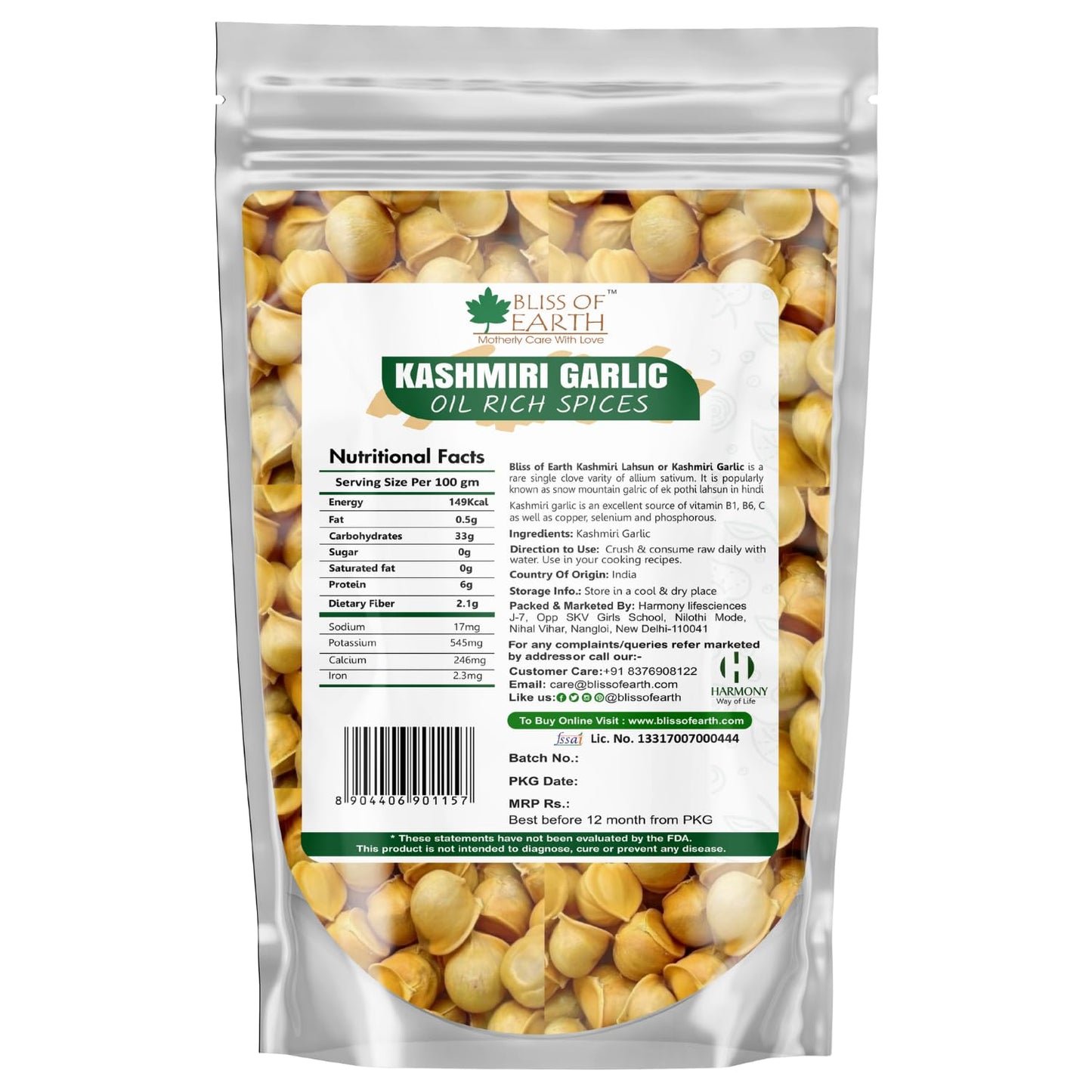 Bliss of Earth Naturally Organic Kashmiri Garlic 1kg Single Clove, Kashmiri Ek Pothi Lahsun
