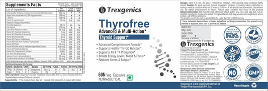 Trexgenics THYROFREE Comprehensive Thyroid Support with Ashwagandha 5%,Natural Herbs,Tyrosine,Magnesium,Iodine,Vitamin C,B-Complex,D3,Zinc,Selenium & Chromium (60 Veg. Capsules) (Pack of 1),60 grams