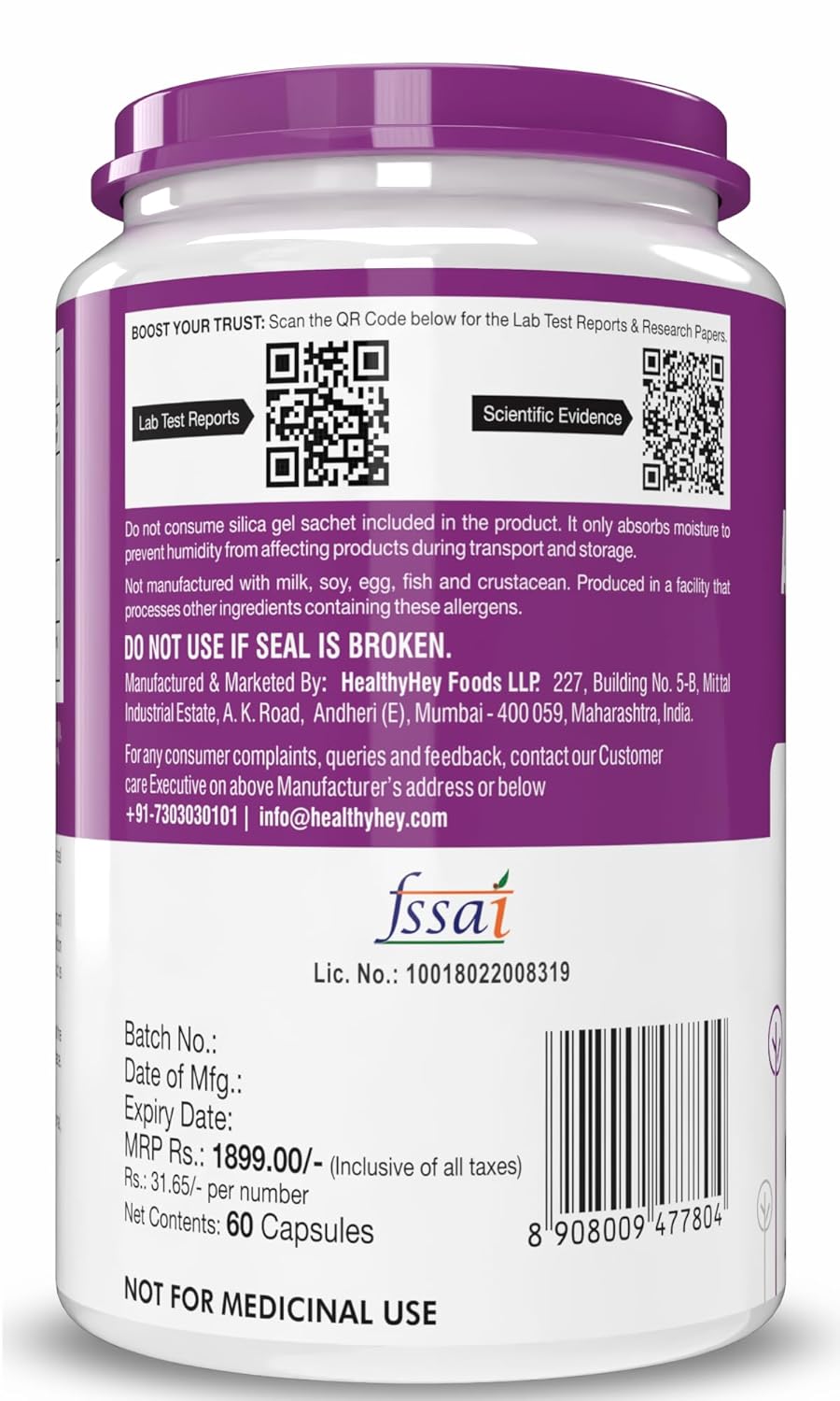 HealthyHey Nutrition Alpha Lipoic Acid - ALA- Pack of 60 Veg. Capsules - Gluten Free & Non-GMO