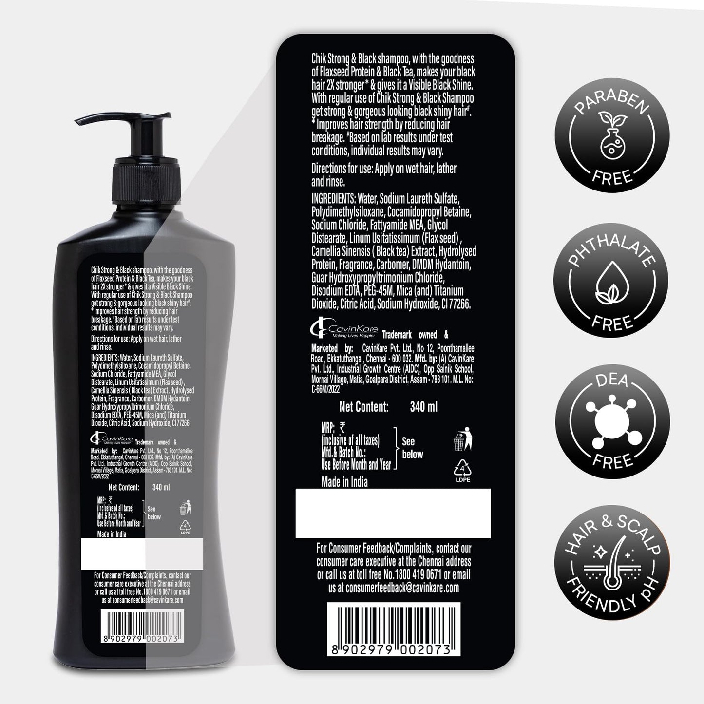 Chik Protein Therapy Shampoo| For Strong & Black Hair | With The Goodness Of Black Tea, and Flax Seeds | 340ml