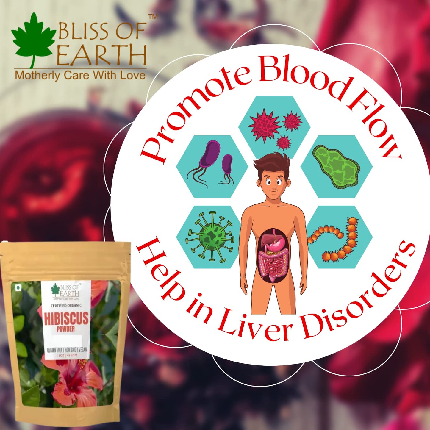 Bliss of Earth Hibiscus powder for face Hair | Makes Hair Stronger & Thicker | Controls Ageing | Cures Acne & Pimples | 100gm