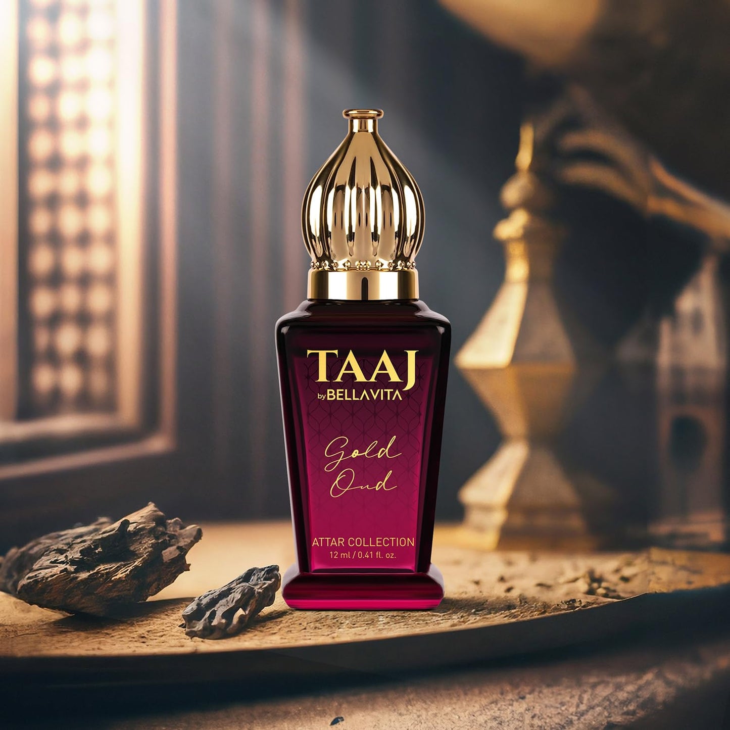 BELLAVITA TAAJ Gold Oud Unisex Long Lasting Attar for Man and Woman 12ml | Caramel, Rose, Jasmine and Orris | Non-Alcoholic Roll On | Ideal Gift for Men and Women