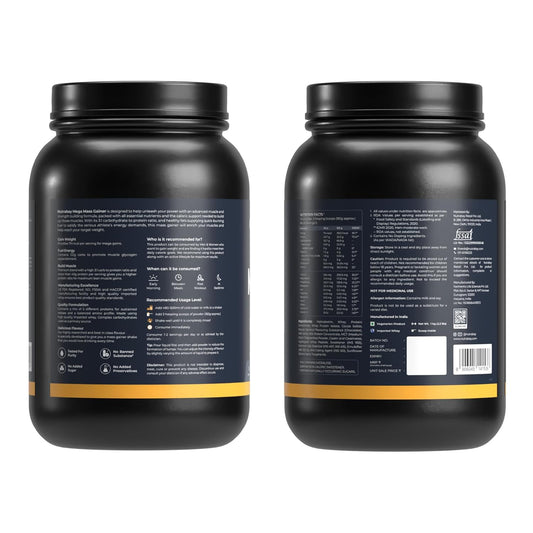 Nutrabay Gold Mega Mass Gainer Powder - 1kg, Rich Chocolate Creme | 100% Veg | 40.7g Protein, 122g Carbs, 714 Calories | Muscle Building & Weight Gainer Supplement for Men & Women
