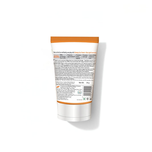 Himalaya Sun Protect+ Ultra Light Sunscreen | 90% Natural Origin Ingredients | In vivo tested SPF 50 PA++++ | Dermatologically tested for all skin types | No white cast | Sweat Resistant | 30g