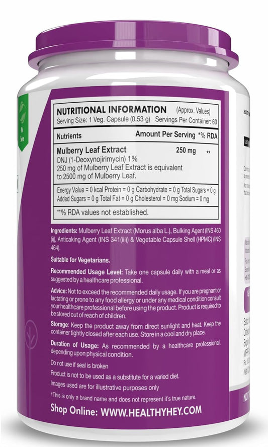 HealthyHey Nutrition Natural Mulberry leaf extract,60 vegetable capsules