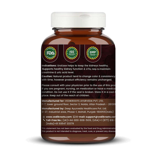 UroEase for Kidney & Uric Acid Support | Ayurvedic Supplement for Urinary Tract & Detox | Herbal Kidney Cleanse | 60 Veg Capsules