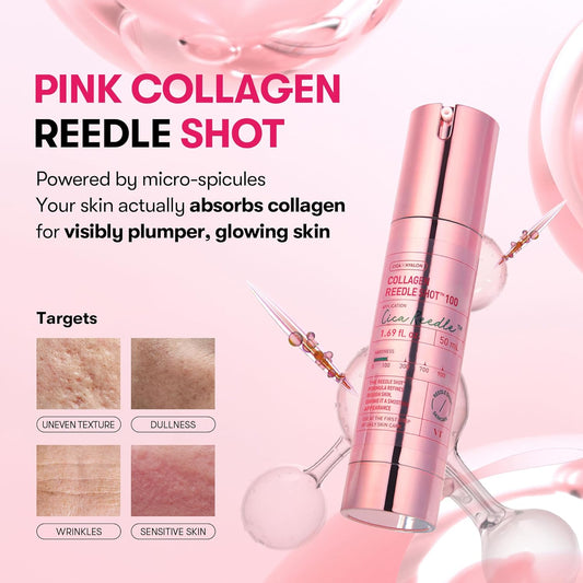 VT COSMETICS Collagen Reedle Shot 100 – Korean Skincare Micro-Spicule Ampoule with Collagen for Hydration Support, Skin Elasticity Care, Smooth Texture and Lightweight Absorbing Serum | 50ml