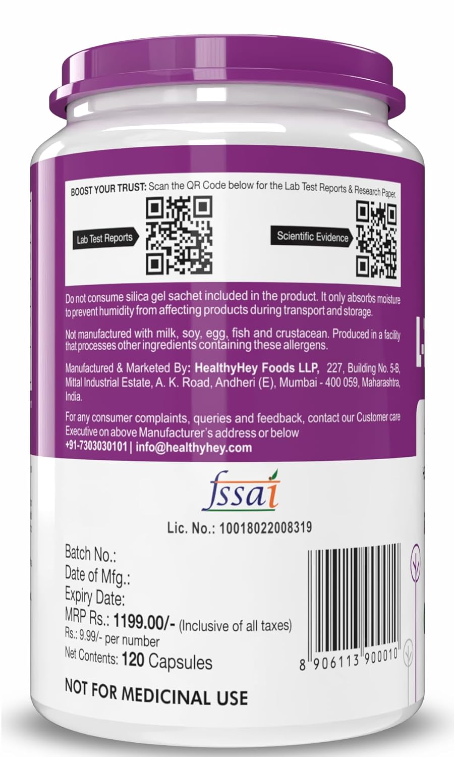 HealthyHey Nutrition L-Tryptophan - 120 Veg Capsules