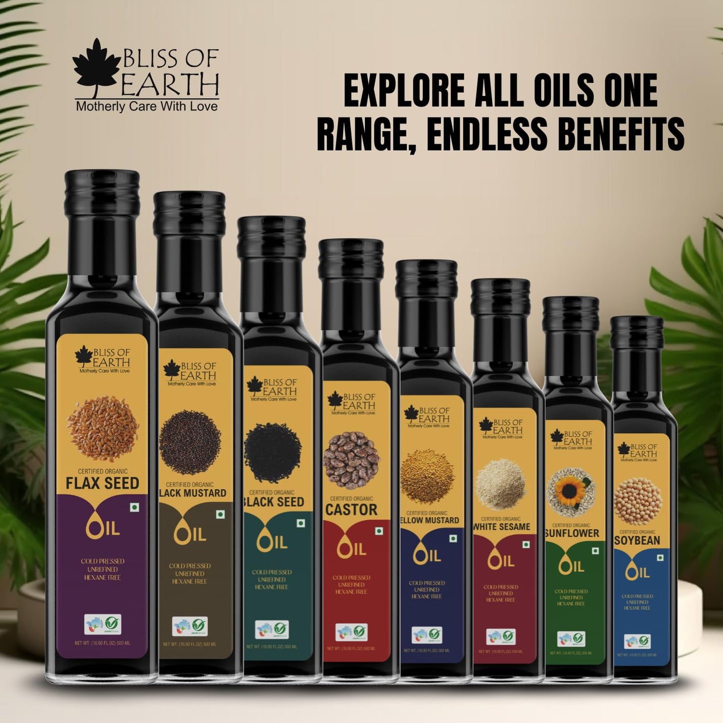 Bliss of Earth 500ML Certified Organic Flaxseed Oil for Eating & Hair, Cold Pressed & Hexane Free