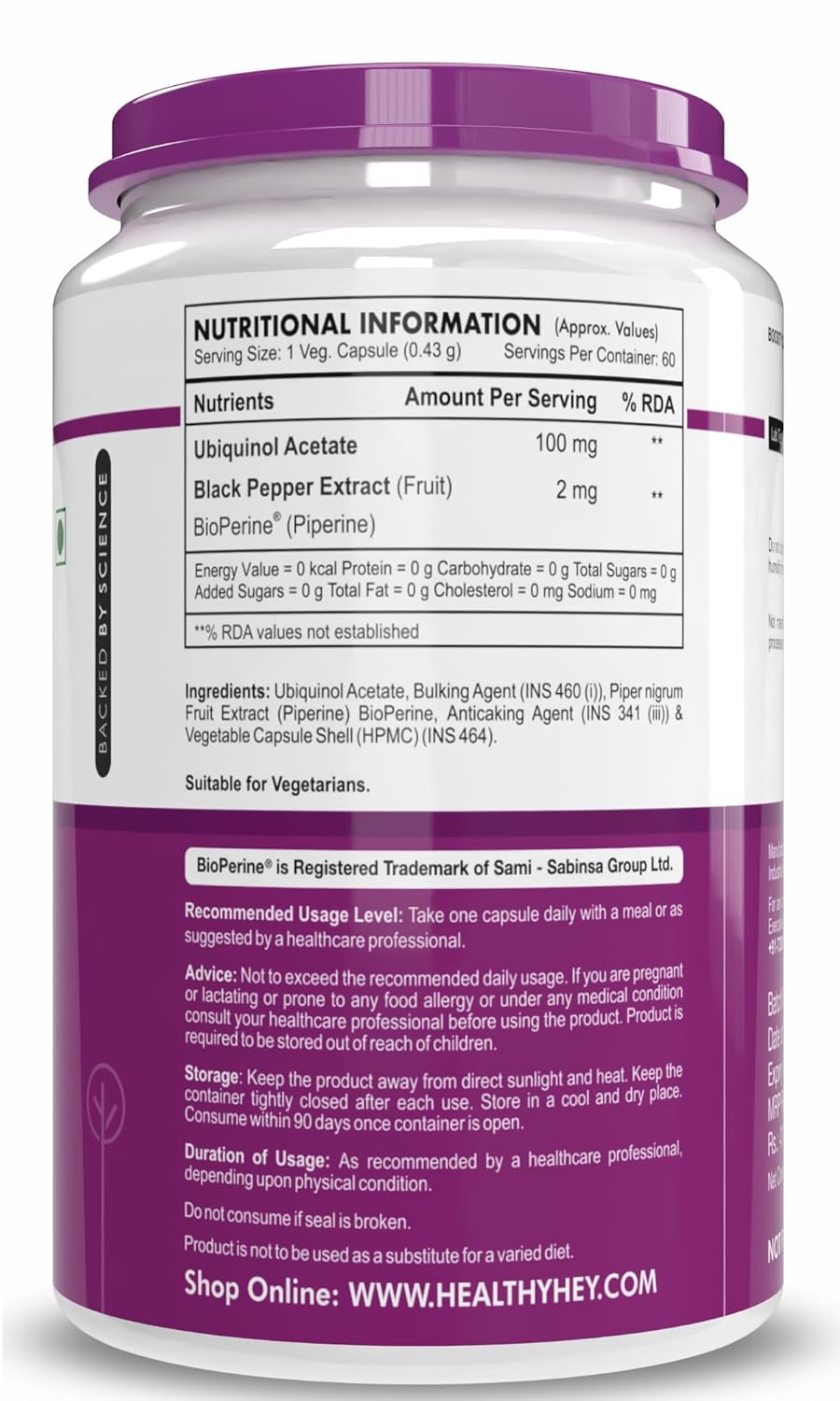 HealthyHey Nutrition Ubiquinol - Acetate - (60 Veg Capsules)