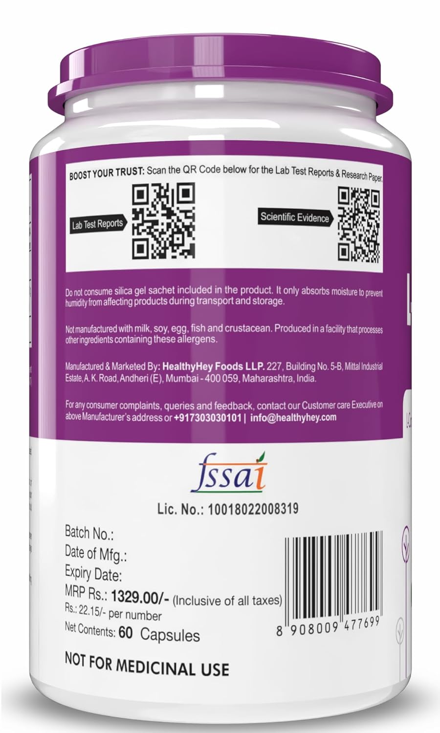 HealthyHey L-Carnitine & L-Tartrate (LCLT)-Support Transport of Fats to Muscles - 60 Vegetable Capsules (Pack of 1)