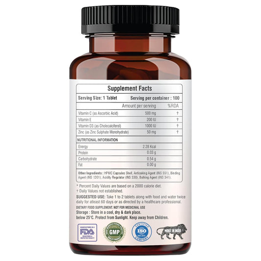 Vita C Plus - 100 Capsules - Antioxidant & Immune Support - Overall Health - Skin Anti-Ageing -Supports Healthy Skin & Joints