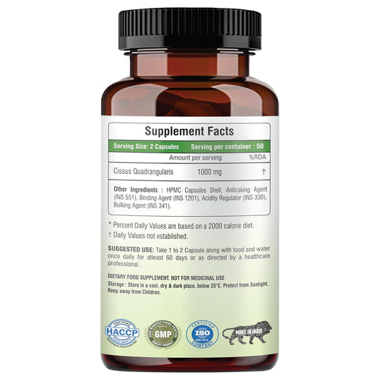 Cissus Quadrangularis Extract 1000mg - 100 Veg Capsules- Bone & Joint Wellness