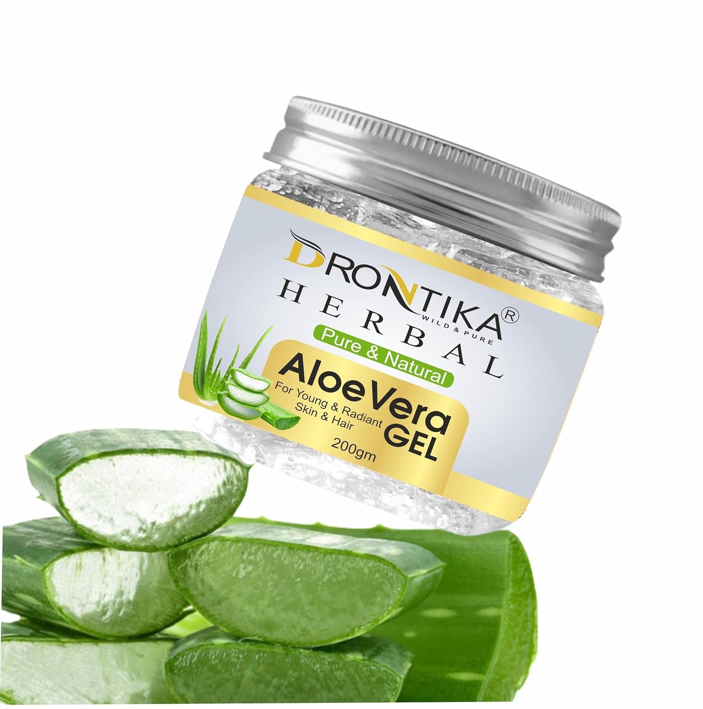 DRONTIKA Natural 100% Ayurvedic Aloe vera Gel (Transparent), Skin/Hair Gel With Vitamin E & Natural Emollients (Paraben Free), 200g