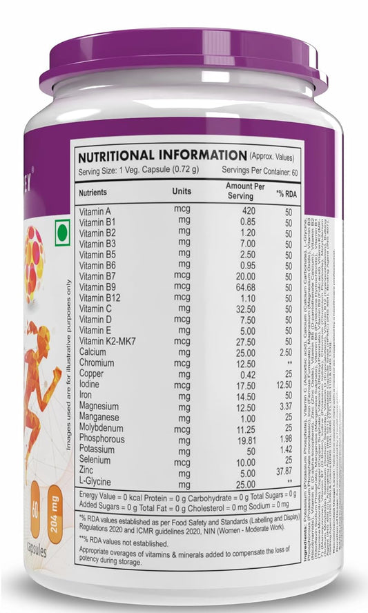 HealthyHey Nutrition MultiVitamin for Women - Multi-Vit Daily - 13 Vitamins & 10 Minerals - 90 Vegetable Capsules
