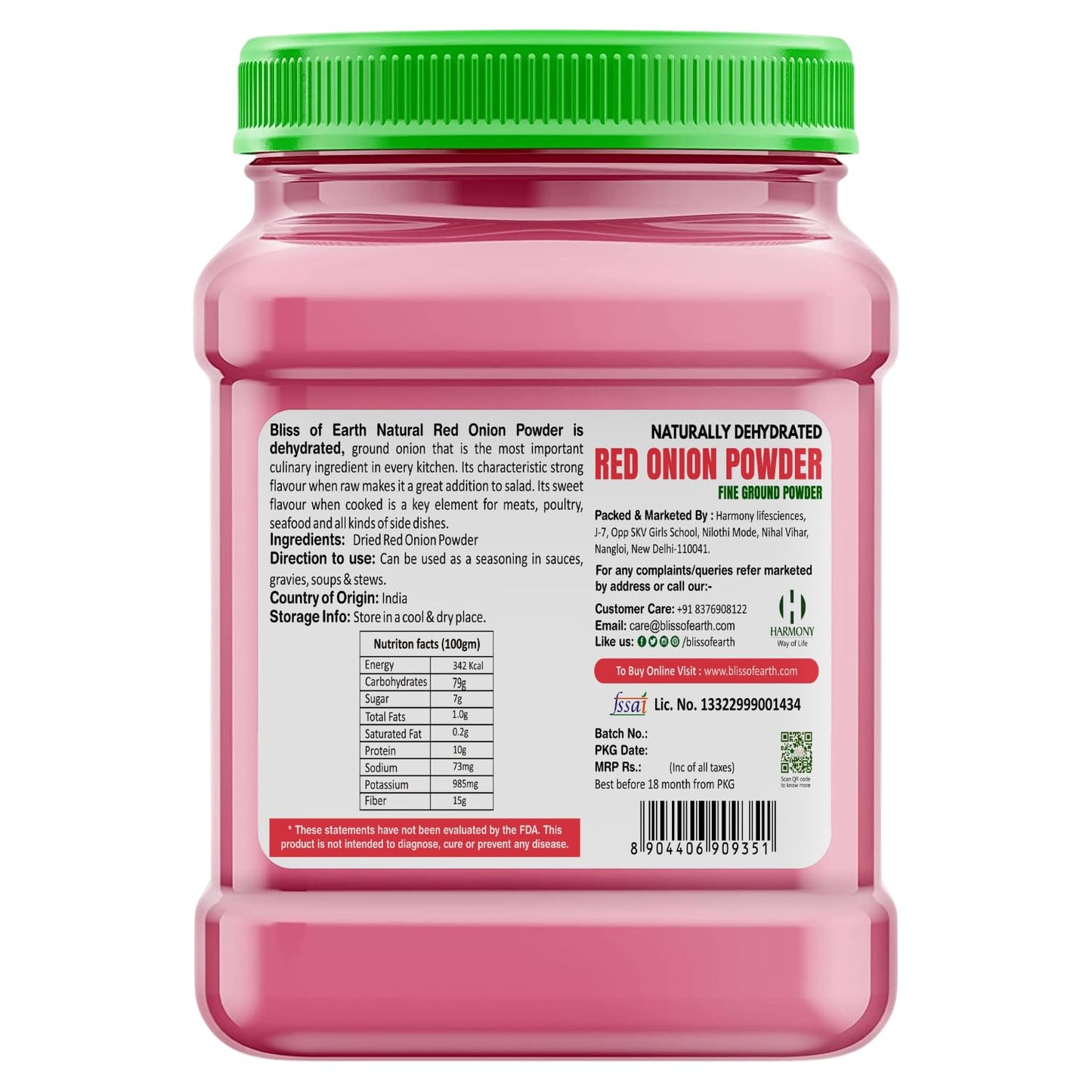 Bliss Of Earth 500Gm Natural Red Onion Powder, Dehydrated, Good For Cooking & Hair Growth