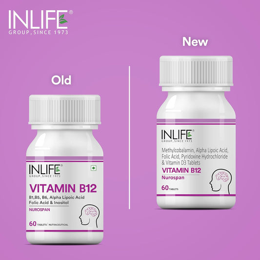 INLIFE Vitamin B12 (Methylcobalamin) 1500mcg Supplement with ALA, Folic Acid, Vitamin D3 | Nerve and Brain Health for Men & Women – 60 Tablets(Pack Of 1, 60)