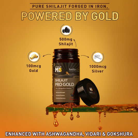 MuscleBlaze Koshaveda Shilajit Pro Gold by (60 Tablets) | Fortified with 24 Carat Gold, Shilajit, Ashwagandha & Gokshura | For Strength, Stamina & Recovery